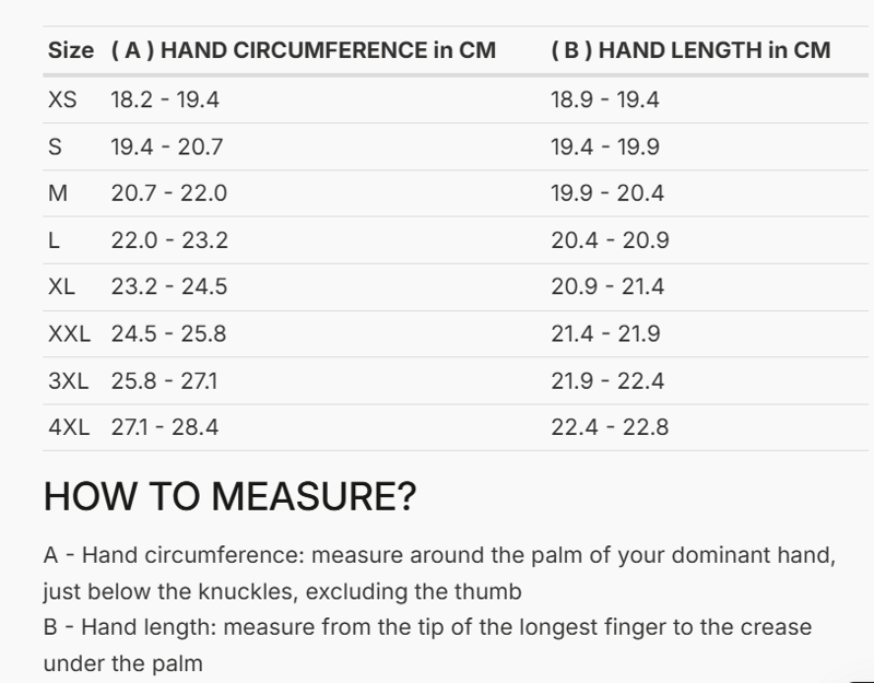 Foto: Size chart REV'IT!