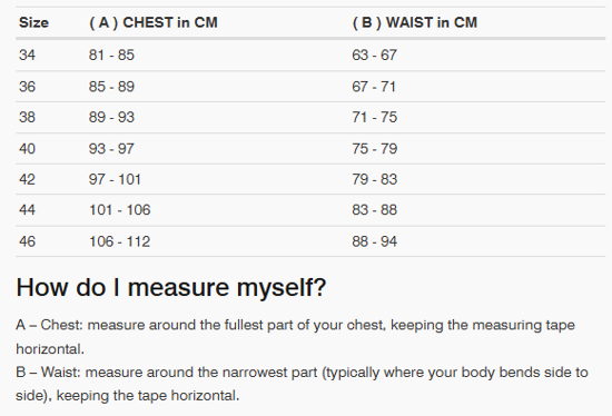 Foto: Size chart REV'IT!