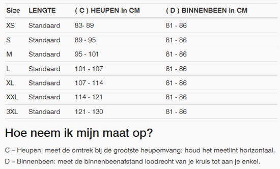 Foto: Size chart REV'IT!
