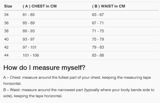 Foto: Size chart REV'IT!
