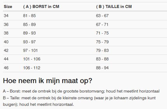 Foto: Size chart REV'IT!