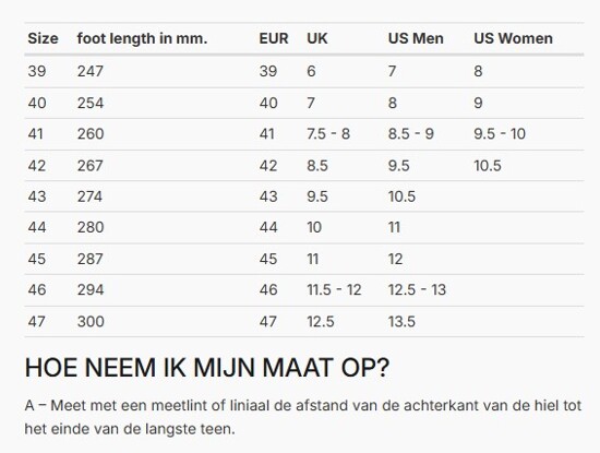 Foto: Size chart REV'IT!