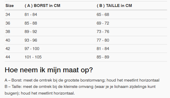 Foto: Size chart REV'IT!