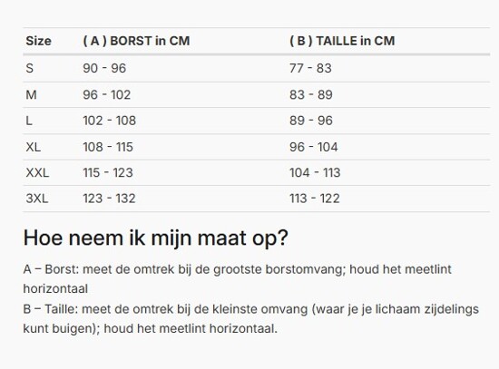 Foto: Size chart REV'IT!