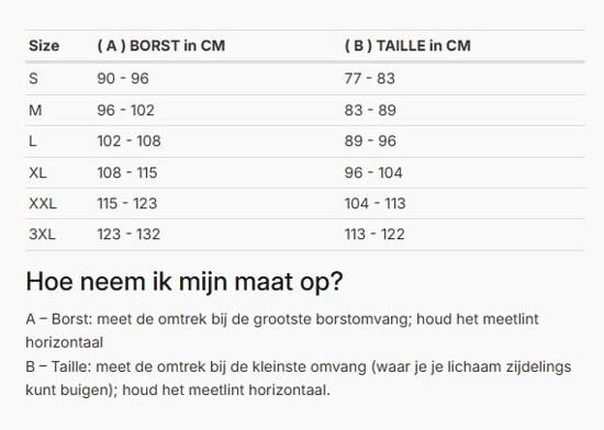 Foto: Size chart REV'IT!