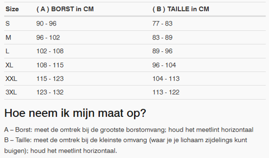 Foto: Size chart REV'IT!