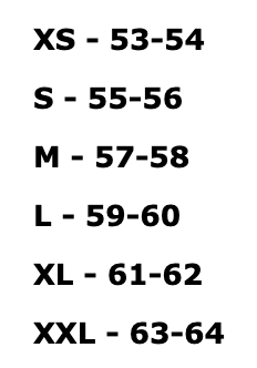 Foto: Size chart Arai