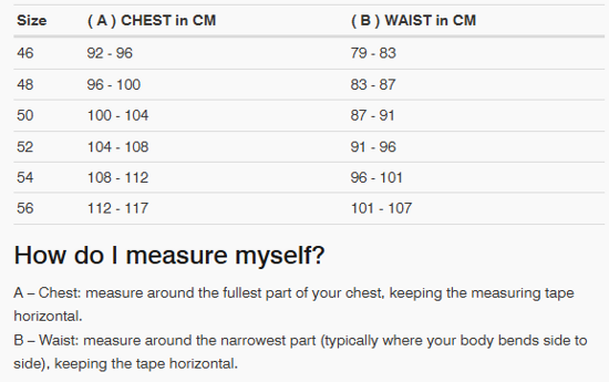 Foto: Size chart REV'IT!