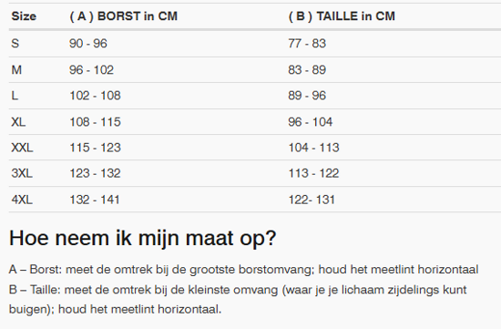 Foto: Size chart REV'IT!