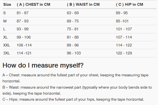 Foto: Size chart REV'IT!