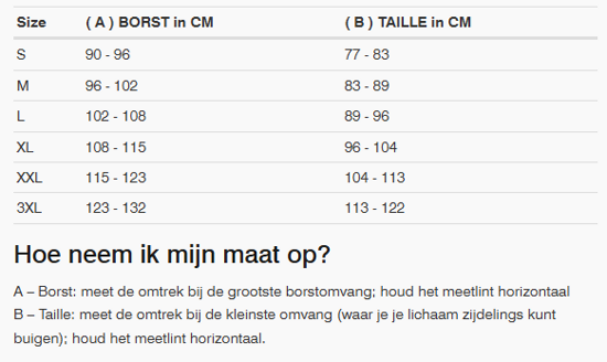 Foto: Size chart REV'IT!
