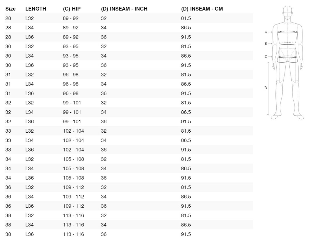 Foto: Size chart REV'IT!