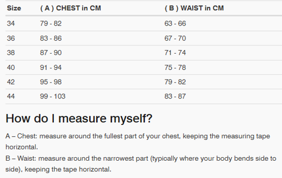 Foto: Size chart REV'IT!