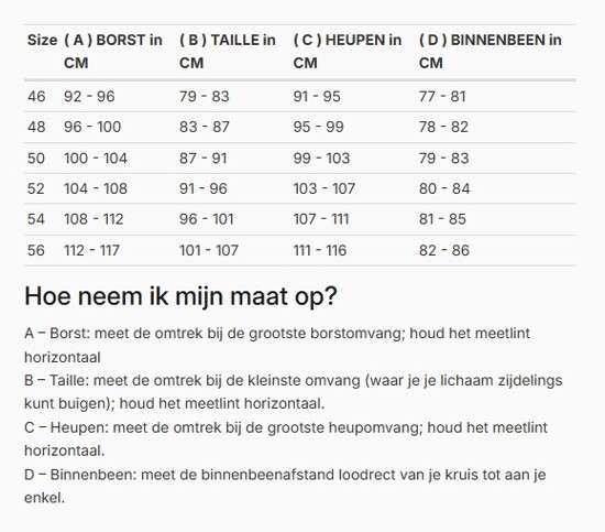 Foto: Size chart REV'IT!