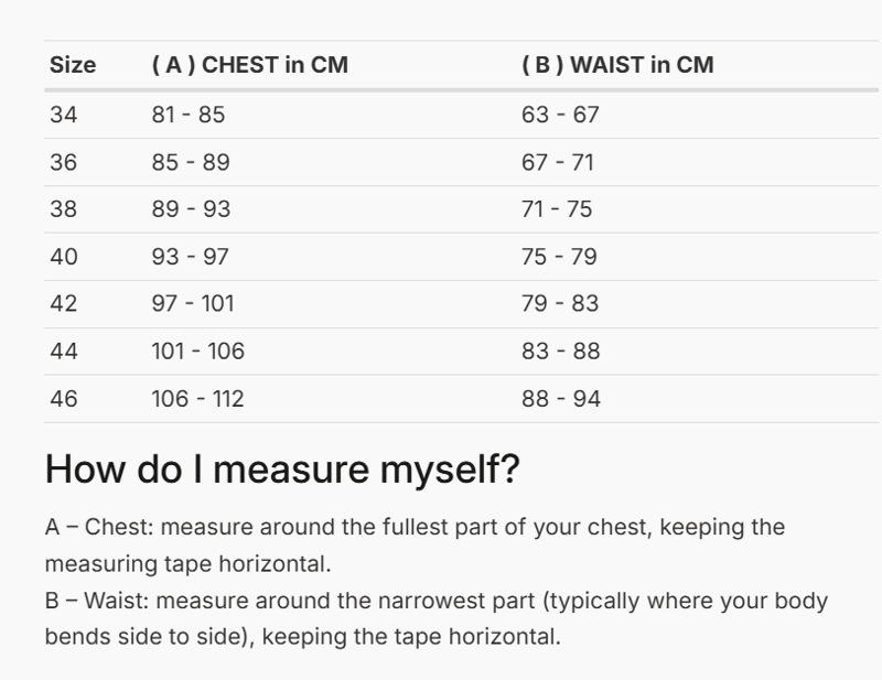 Foto: Size chart REV'IT!