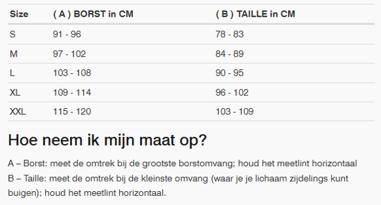Foto: Size chart REV'IT!
