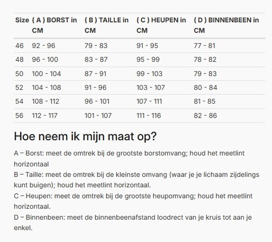 Foto: Size chart REV'IT!