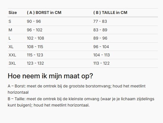 Foto: Size chart REV'IT!