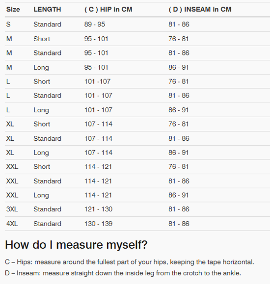 Foto: Size chart REV'IT!