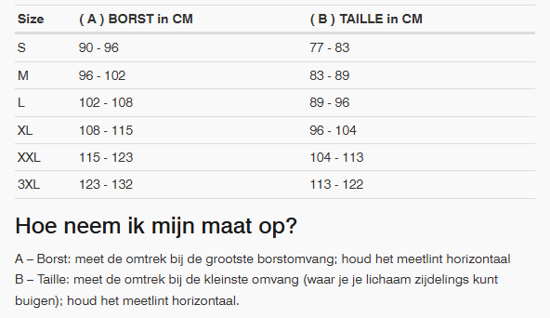 Foto: Size chart REV'IT!