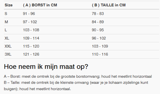 Foto: Size chart REV'IT!