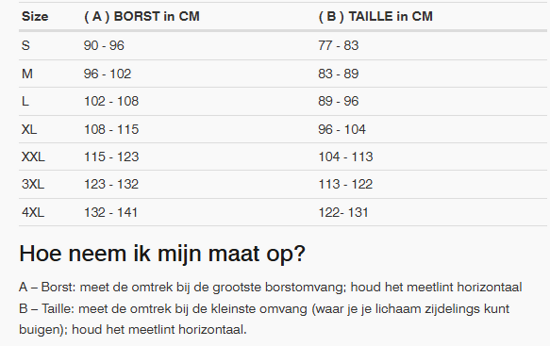Foto: Size chart REV'IT!