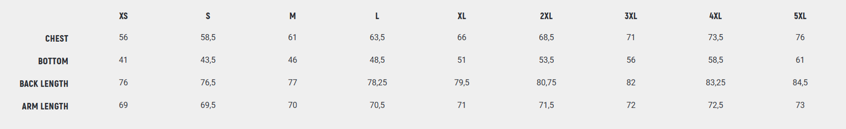 Foto: Size chart John Doe