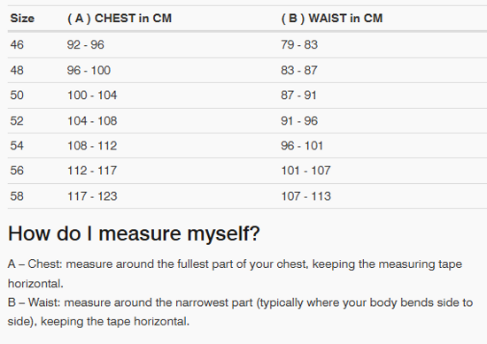 Foto: Size chart REV'IT!