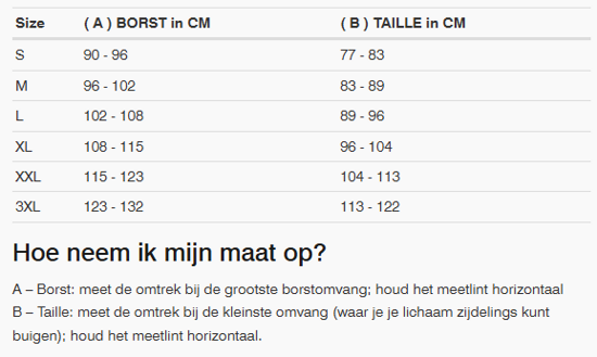 Foto: Size chart REV'IT!