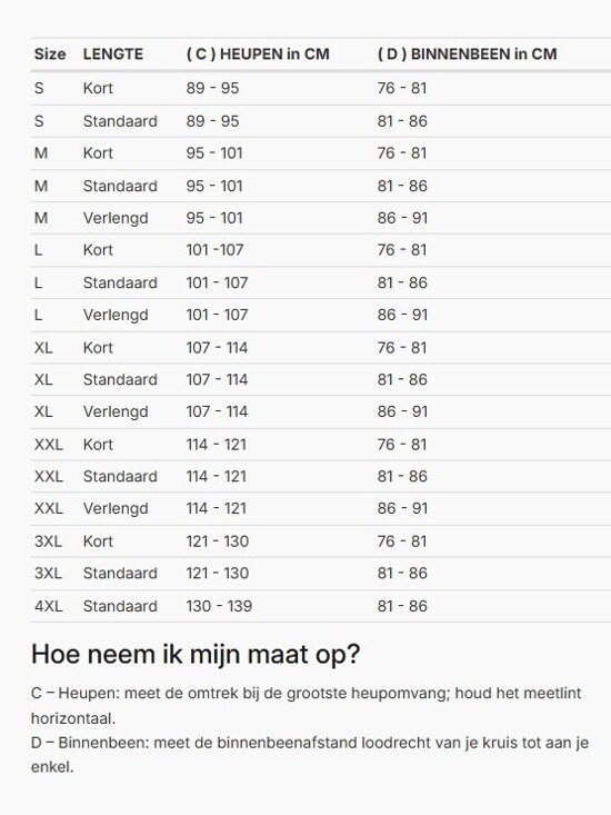 Foto: Size chart REV'IT!