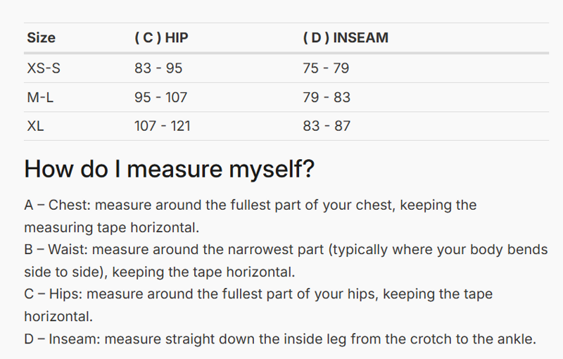 Foto: Size chart REV'IT!