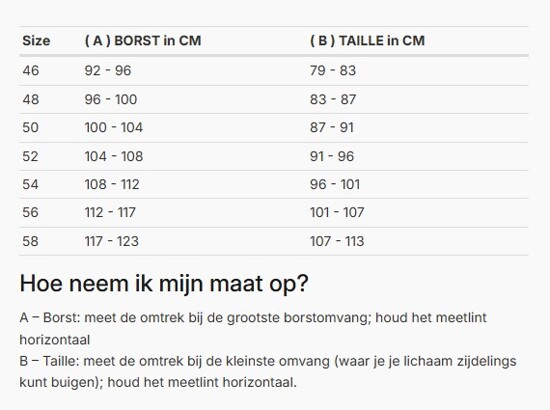 Foto: Size chart REV'IT!