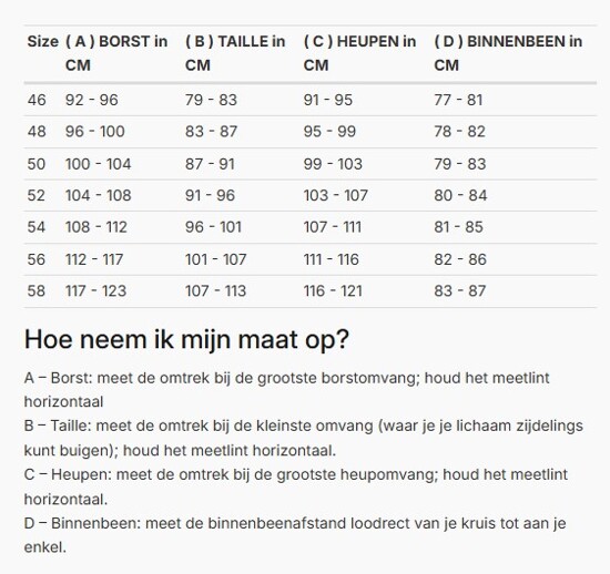 Foto: Size chart REV'IT!