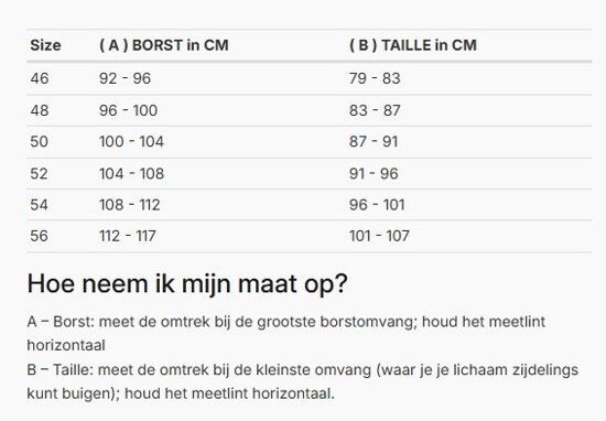 Foto: Size chart REV'IT!