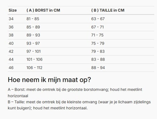 Foto: Size chart REV'IT!