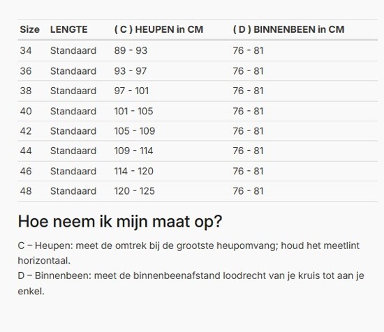 Foto: Size chart REV'IT!