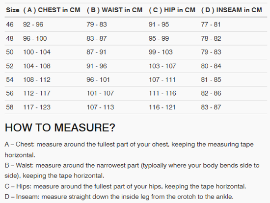Foto: Size chart REV'IT!