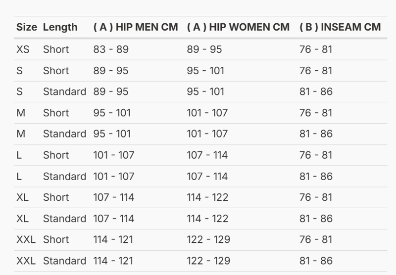 Foto: Size chart REV'IT!