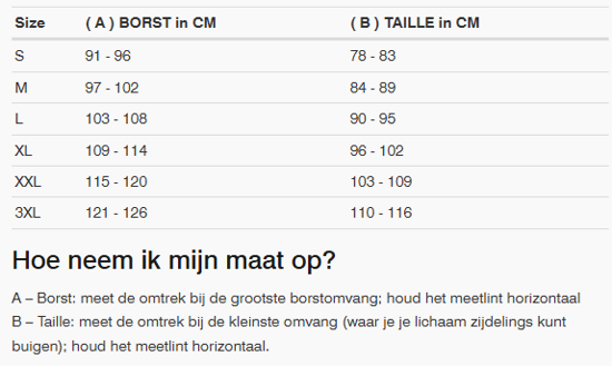 Foto: Size chart REV'IT!