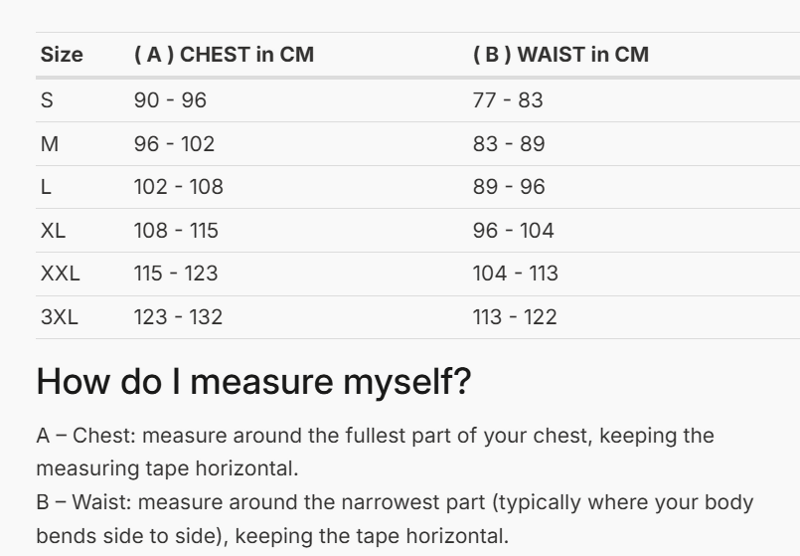 Foto: Size chart REV'IT!