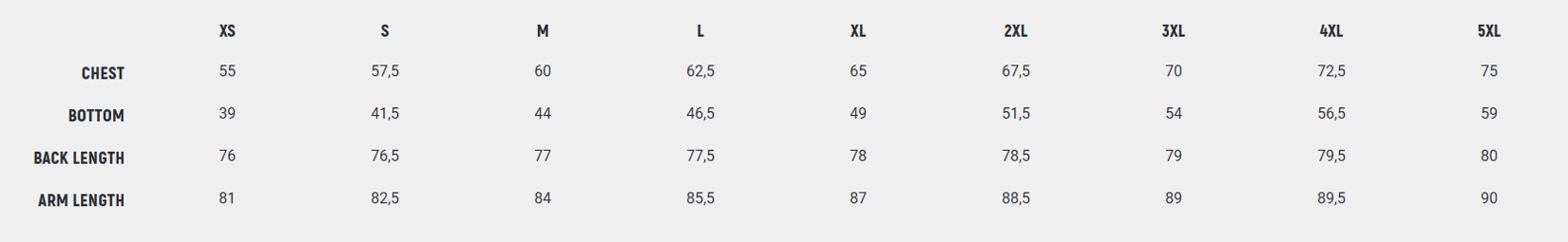 Foto: Size chart John Doe