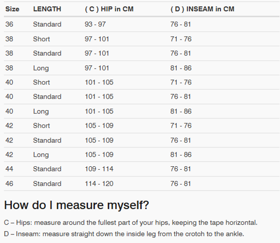 Foto: Size chart REV'IT!