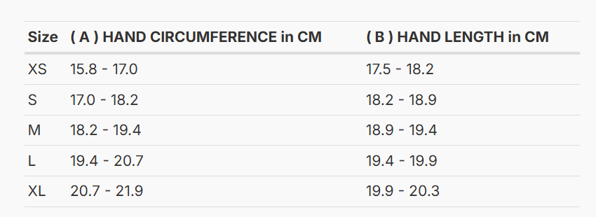 Foto: Size chart REV'IT!