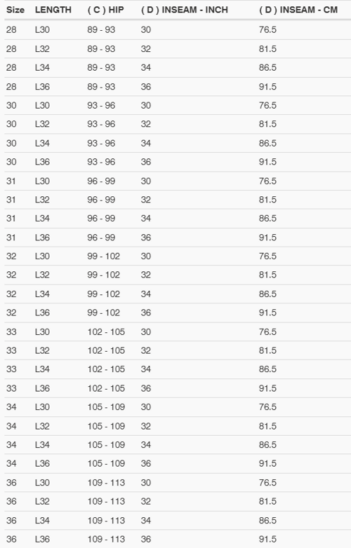 Foto: Size chart REV'IT!