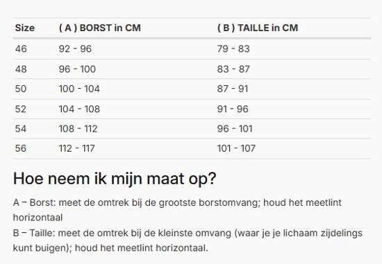Foto: Size chart REV'IT!