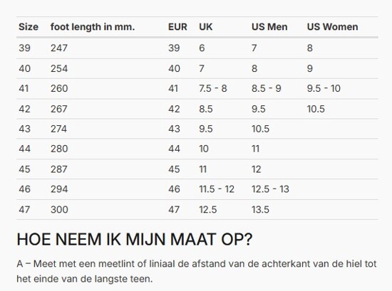 Foto: Size chart REV'IT!