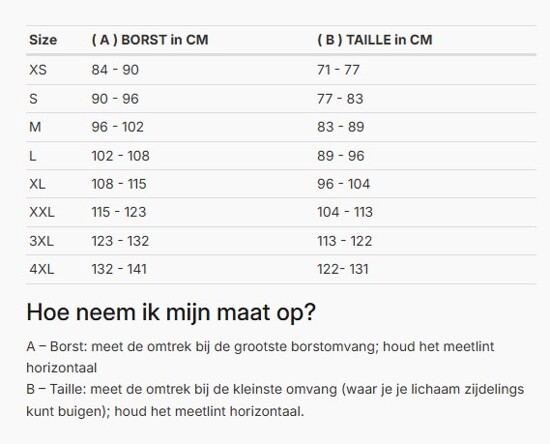Foto: Size chart REV'IT!